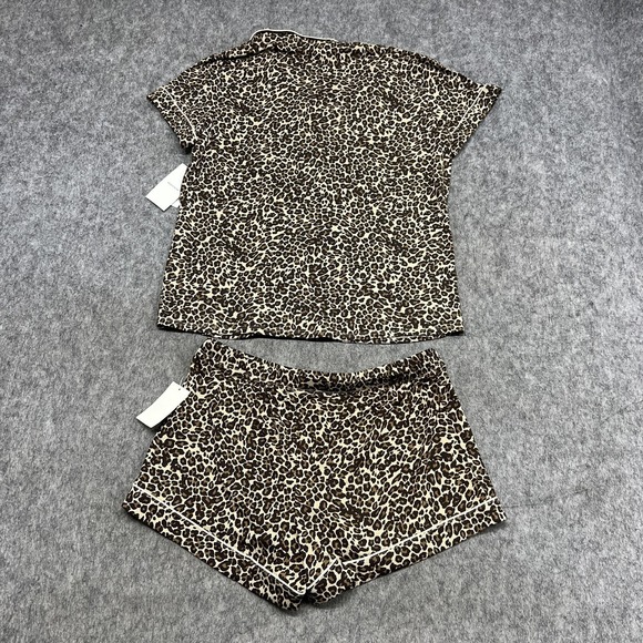 Nordstrom Pajama Set Womens S Beige Leopard Spots Tencel Modal Shorts Relaxed - Picture 2 of 16